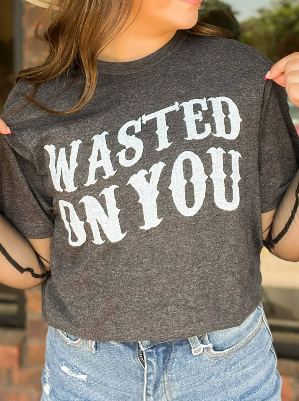Wasted On You Graphic Tee-120 - TOPS - GRAPHIC TEES-LEATHER & LACE-[option4]-[option5]-[option6]-Leather & Lace Boutique Shop