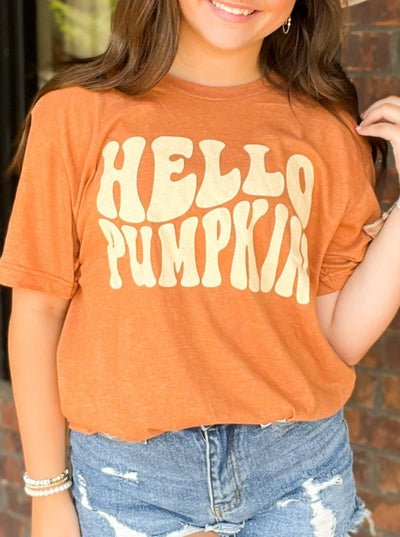 Hello Pumpkin Graphic Tee-120 - TOPS - GRAPHIC TEES-LEATHER & LACE-[option4]-[option5]-[option6]-Leather & Lace Boutique Shop