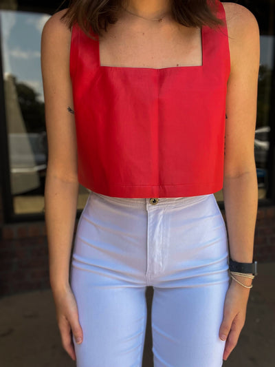BuddyLove Game On Square Neck Cropped Tank- Red-100 - TOPS - SHORT SLEEVE/SLEEVELESS-BUDDYLOVE-[option4]-[option5]-[option6]-Leather & Lace Boutique Shop