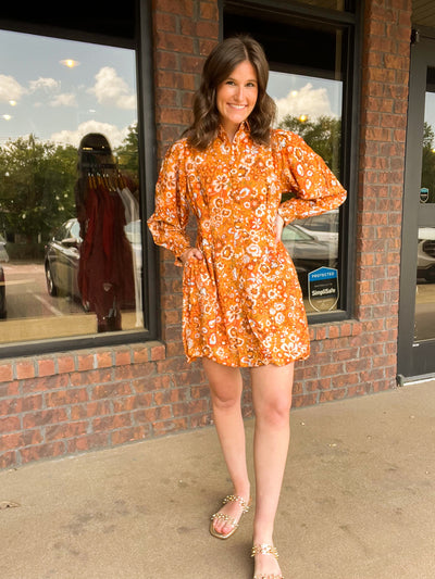 Jackie Fall Floral Dress- Orange-170 - DRESSES / ROMPERS / SETS-&MERCI-[option4]-[option5]-[option6]-Leather & Lace Boutique Shop