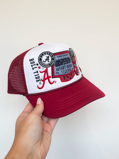 Alabama Layered Patch Trucker Hat-190 - ACCESSORIES - HATS/HEADWEAR-GAMEDAY SOCIAL-[option4]-[option5]-[option6]-Leather & Lace Boutique Shop