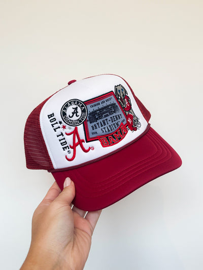 Alabama Layered Patch Trucker Hat-190 - ACCESSORIES - HATS/HEADWEAR-GAMEDAY SOCIAL-[option4]-[option5]-[option6]-Leather & Lace Boutique Shop