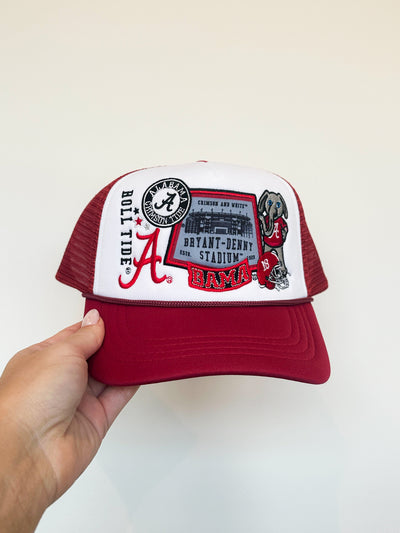 Alabama Layered Patch Trucker Hat-190 - ACCESSORIES - HATS/HEADWEAR-GAMEDAY SOCIAL-[option4]-[option5]-[option6]-Leather & Lace Boutique Shop