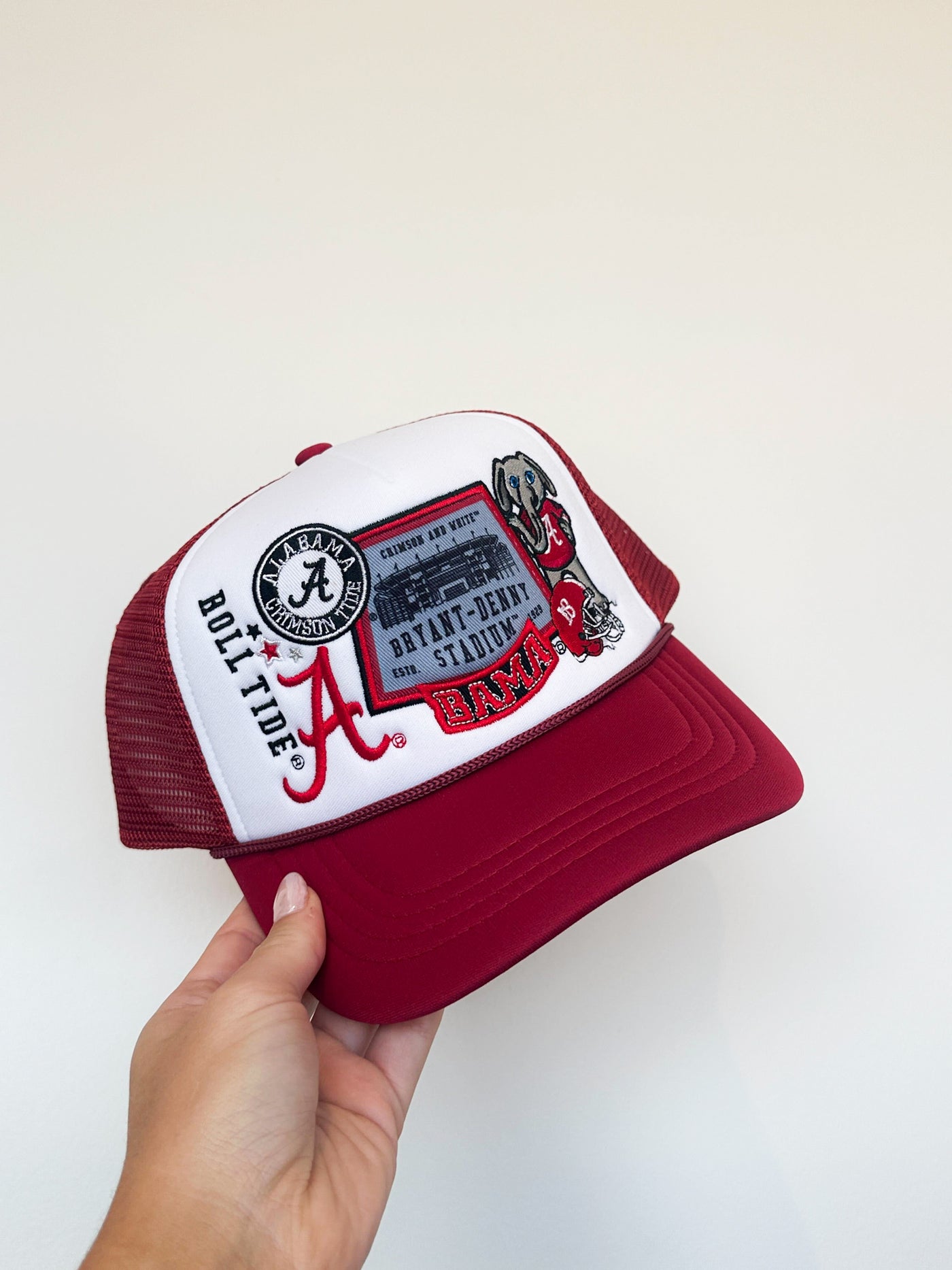 Alabama Layered Patch Trucker Hat-190 - ACCESSORIES - HATS/HEADWEAR-GAMEDAY SOCIAL-[option4]-[option5]-[option6]-Leather & Lace Boutique Shop