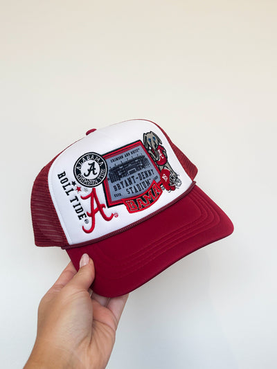 Alabama Layered Patch Trucker Hat-190 - ACCESSORIES - HATS/HEADWEAR-GAMEDAY SOCIAL-[option4]-[option5]-[option6]-Leather & Lace Boutique Shop