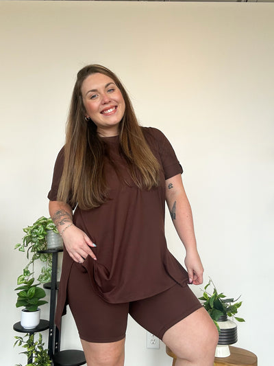 LLB Exclusive: Wear Anywhere Tee & Bike Short Set - Chocolate-170 - SETS-LEATHER & LACE-[option4]-[option5]-[option6]-Leather & Lace Boutique Shop
