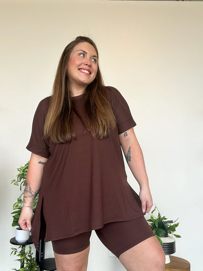 LLB Exclusive: Wear Anywhere Tee & Bike Short Set - Chocolate-170 - SETS-LEATHER & LACE-[option4]-[option5]-[option6]-Leather & Lace Boutique Shop