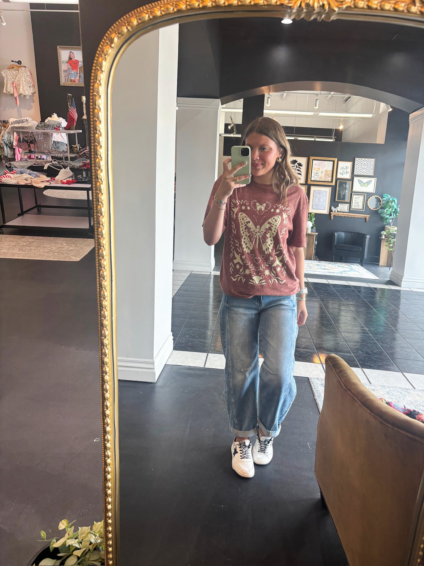 Butterfly Flowers Graphic Tee-120 - TOPS - GRAPHIC TEES-LOTUS-[option4]-[option5]-[option6]-Leather & Lace Boutique Shop