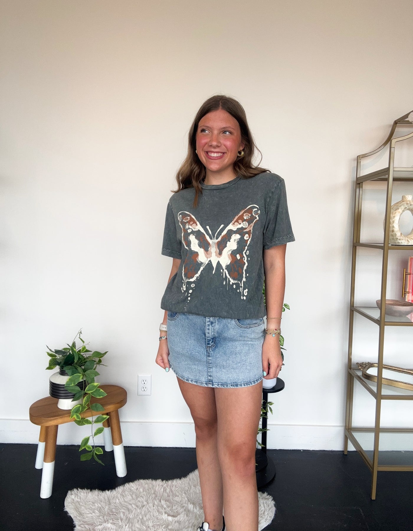 Butterfly Mineral Wash Graphic Tee-120 - TOPS - GRAPHIC TEES-LOTUS-[option4]-[option5]-[option6]-Leather & Lace Boutique Shop