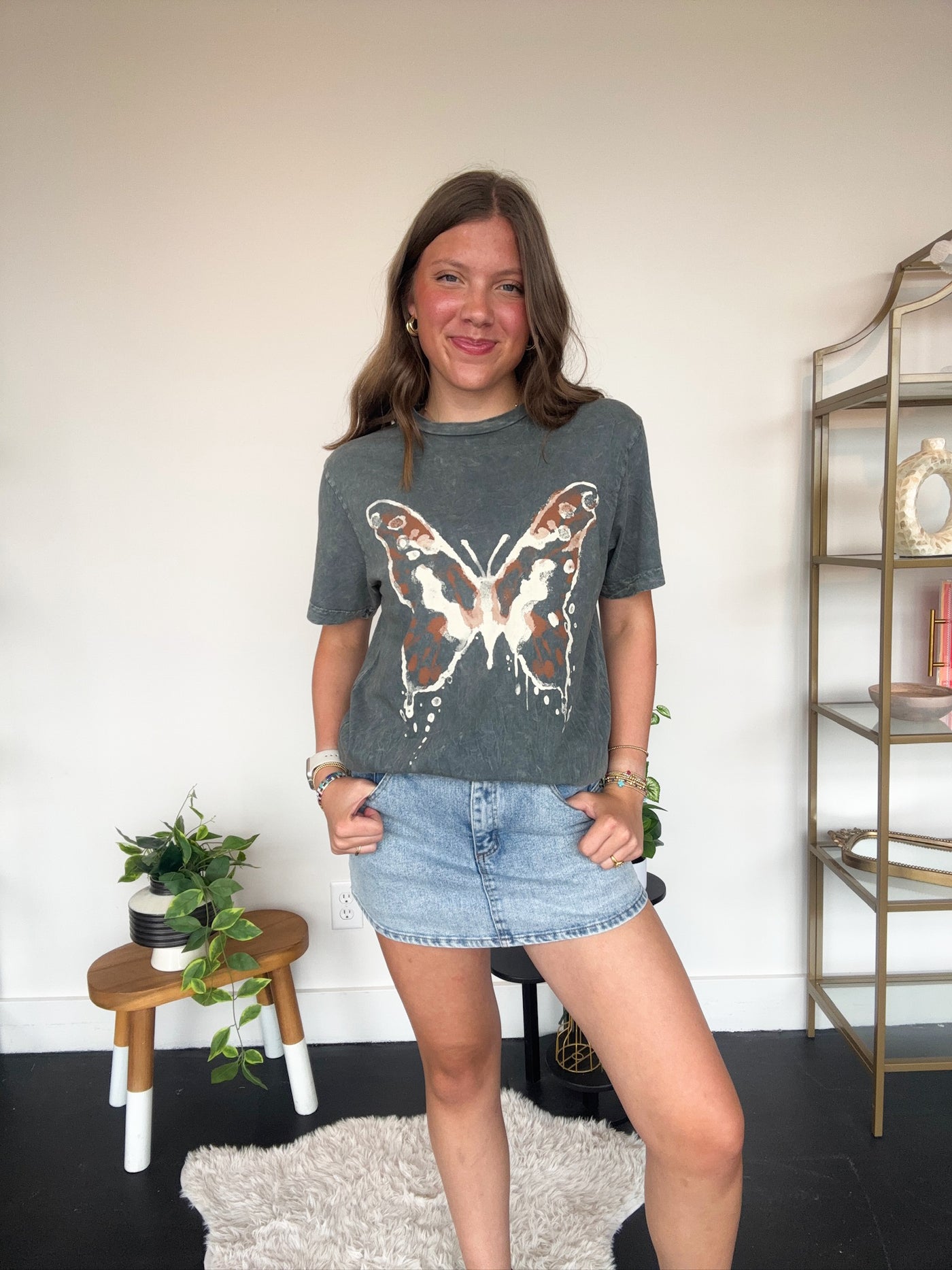 Butterfly Mineral Wash Graphic Tee-120 - TOPS - GRAPHIC TEES-LOTUS-[option4]-[option5]-[option6]-Leather & Lace Boutique Shop