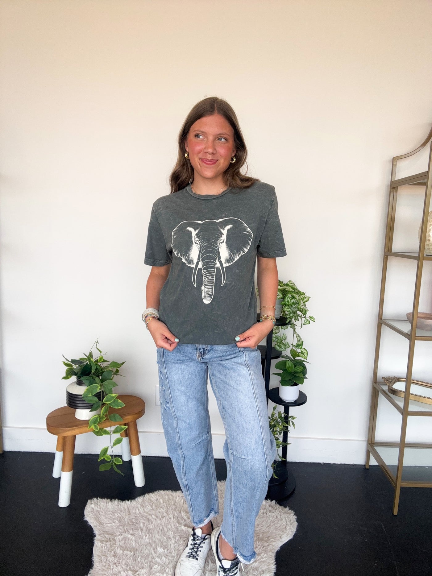 Elephant Graphic Tee- Dark Grey-100 - TOPS - SHORT SLEEVE/SLEEVELESS-LOTUS-[option4]-[option5]-[option6]-Leather & Lace Boutique Shop