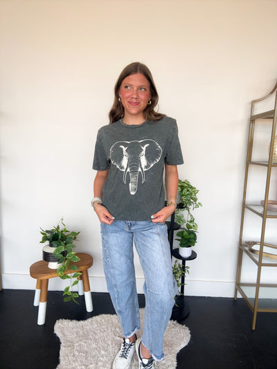 Elephant Graphic Tee- Dark Grey-100 - TOPS - SHORT SLEEVE/SLEEVELESS-LOTUS-[option4]-[option5]-[option6]-Leather & Lace Boutique Shop