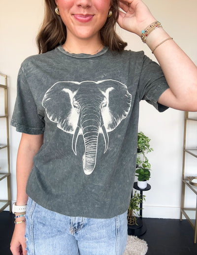 Elephant Graphic Tee- Dark Grey-100 - TOPS - SHORT SLEEVE/SLEEVELESS-LOTUS-[option4]-[option5]-[option6]-Leather & Lace Boutique Shop