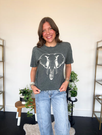 Elephant Graphic Tee- Dark Grey-100 - TOPS - SHORT SLEEVE/SLEEVELESS-LOTUS-[option4]-[option5]-[option6]-Leather & Lace Boutique Shop