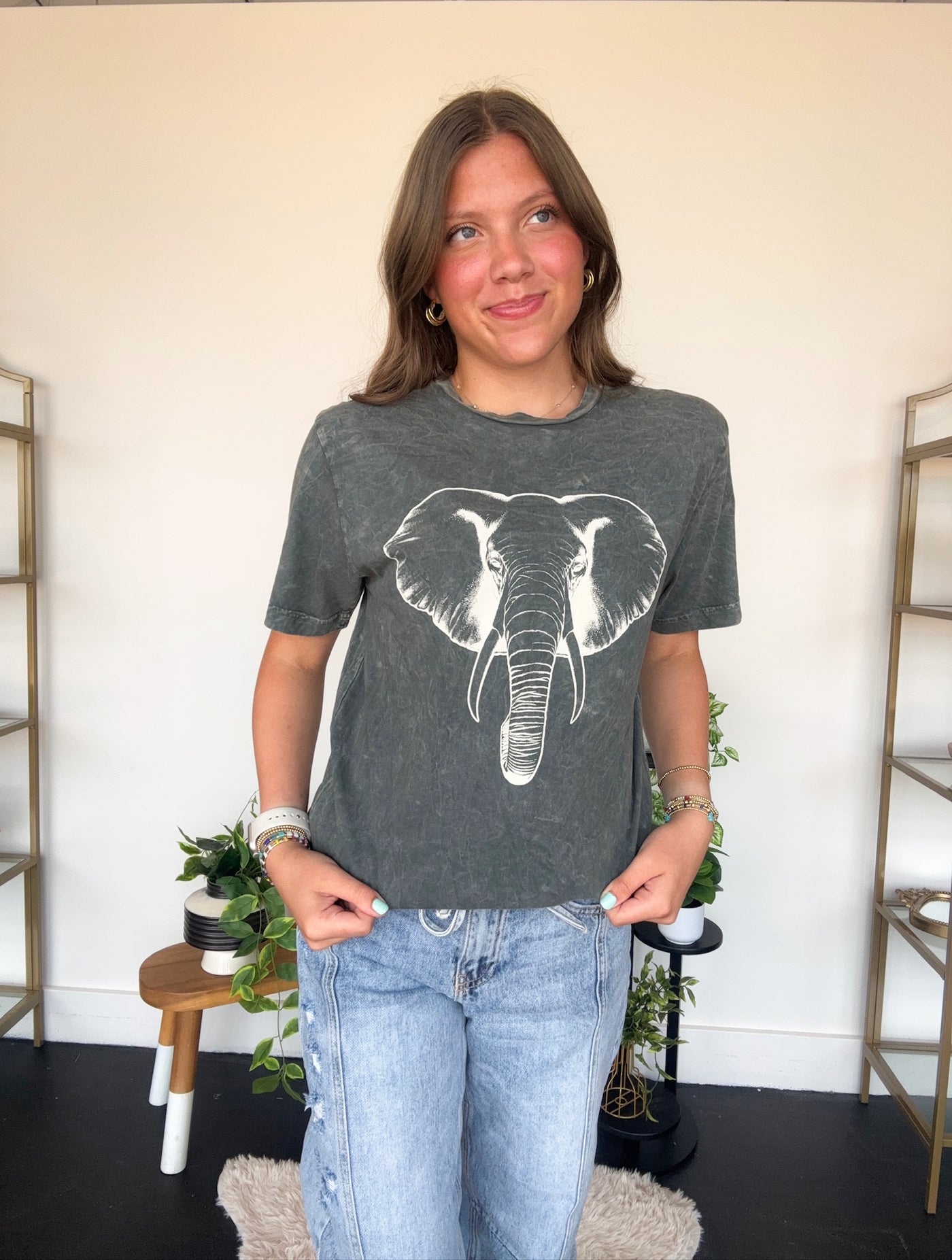 Elephant Graphic Tee- Dark Grey-100 - TOPS - SHORT SLEEVE/SLEEVELESS-LOTUS-[option4]-[option5]-[option6]-Leather & Lace Boutique Shop