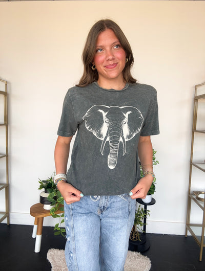 Elephant Graphic Tee- Dark Grey-100 - TOPS - SHORT SLEEVE/SLEEVELESS-LOTUS-[option4]-[option5]-[option6]-Leather & Lace Boutique Shop