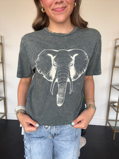 Elephant Graphic Tee- Dark Grey-100 - TOPS - SHORT SLEEVE/SLEEVELESS-LOTUS-[option4]-[option5]-[option6]-Leather & Lace Boutique Shop
