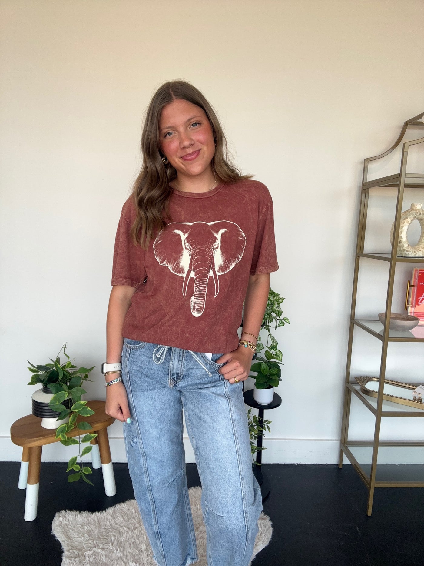 Elephant Graphic Tee - Washed Crimson-100 - TOPS - SHORT SLEEVE/SLEEVELESS-LOTUS-[option4]-[option5]-[option6]-Leather & Lace Boutique Shop