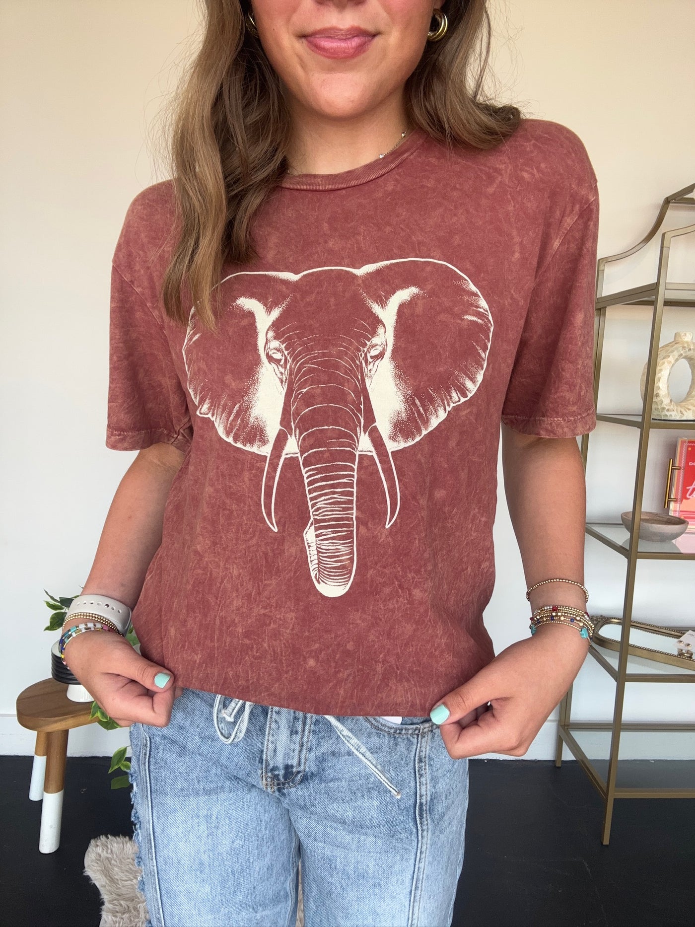 Elephant Graphic Tee - Washed Crimson-100 - TOPS - SHORT SLEEVE/SLEEVELESS-LOTUS-[option4]-[option5]-[option6]-Leather & Lace Boutique Shop