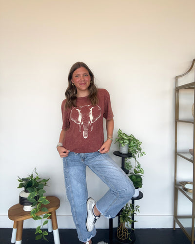 Elephant Graphic Tee - Washed Crimson-100 - TOPS - SHORT SLEEVE/SLEEVELESS-LOTUS-[option4]-[option5]-[option6]-Leather & Lace Boutique Shop