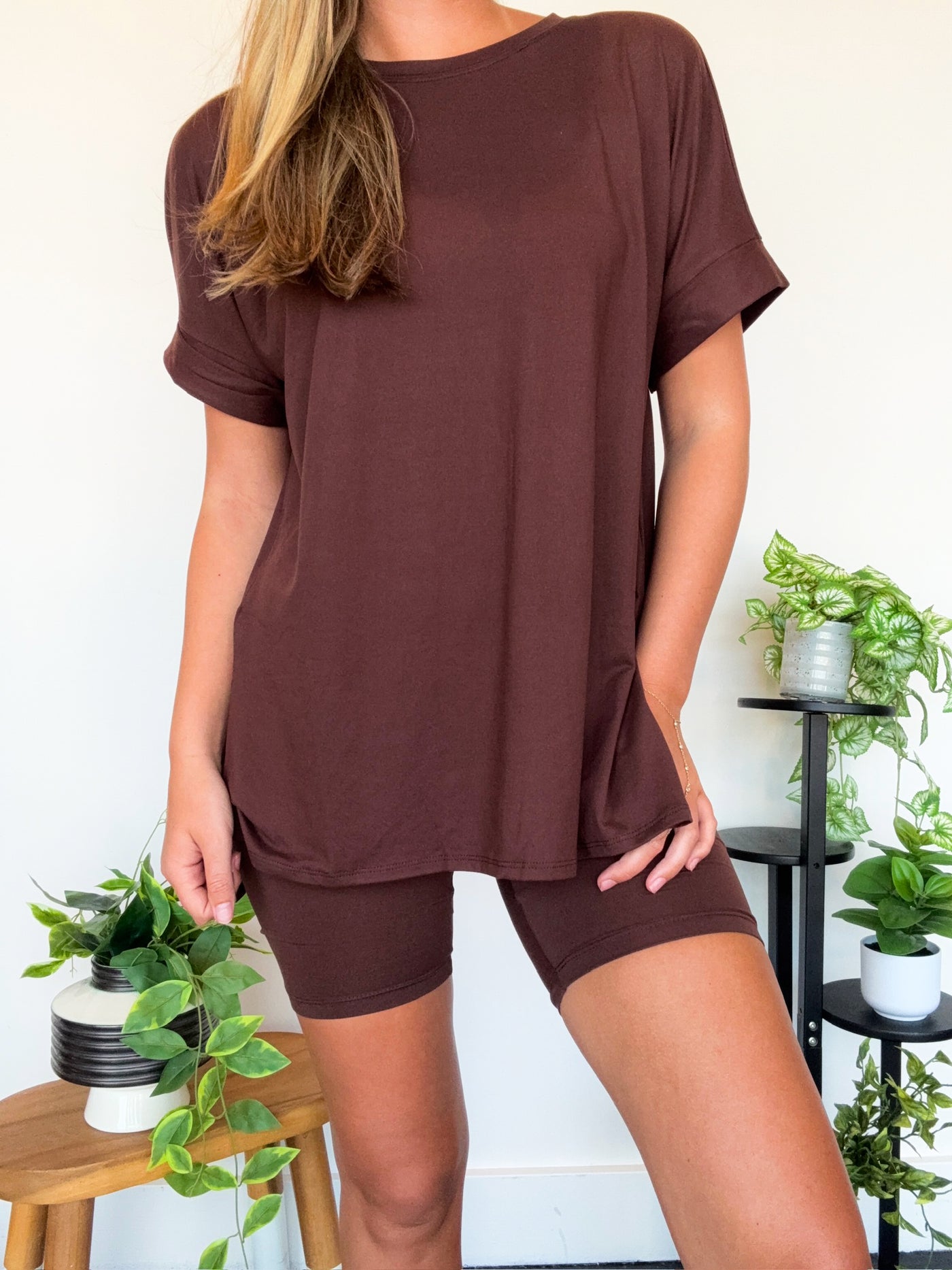 LLB Exclusive: Wear Anywhere Tee & Bike Short Set - Chocolate-170 - SETS-LEATHER & LACE-[option4]-[option5]-[option6]-Leather & Lace Boutique Shop