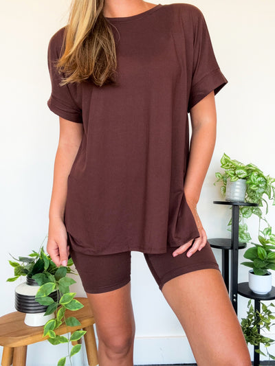 LLB Exclusive: Wear Anywhere Tee & Bike Short Set - Chocolate-170 - SETS-LEATHER & LACE-[option4]-[option5]-[option6]-Leather & Lace Boutique Shop