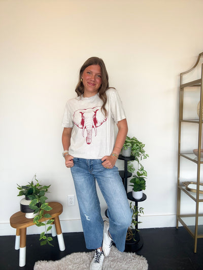 Elephant Graphic Tee- Light Grey-100 - TOPS - SHORT SLEEVE/SLEEVELESS-LOTUS-[option4]-[option5]-[option6]-Leather & Lace Boutique Shop