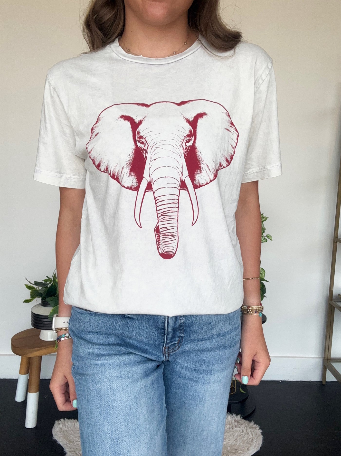 Elephant Graphic Tee- Light Grey-100 - TOPS - SHORT SLEEVE/SLEEVELESS-LOTUS-[option4]-[option5]-[option6]-Leather & Lace Boutique Shop