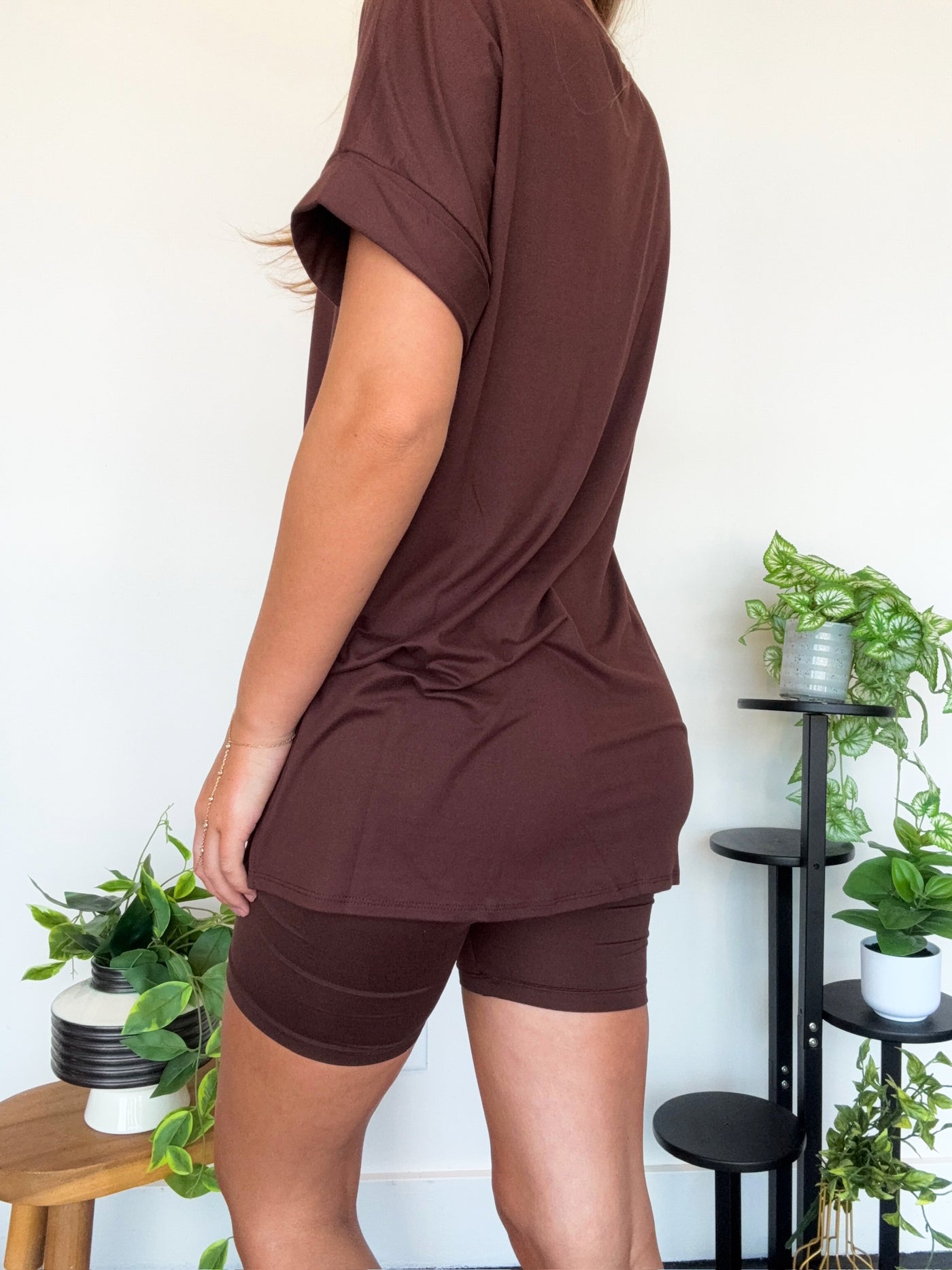 LLB Exclusive: Wear Anywhere Tee & Bike Short Set - Chocolate-170 - SETS-LEATHER & LACE-[option4]-[option5]-[option6]-Leather & Lace Boutique Shop
