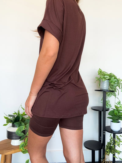 LLB Exclusive: Wear Anywhere Tee & Bike Short Set - Chocolate-170 - SETS-LEATHER & LACE-[option4]-[option5]-[option6]-Leather & Lace Boutique Shop