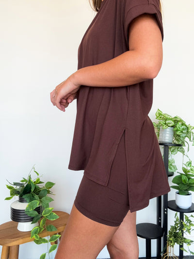 LLB Exclusive: Wear Anywhere Tee & Bike Short Set - Chocolate-170 - SETS-LEATHER & LACE-[option4]-[option5]-[option6]-Leather & Lace Boutique Shop