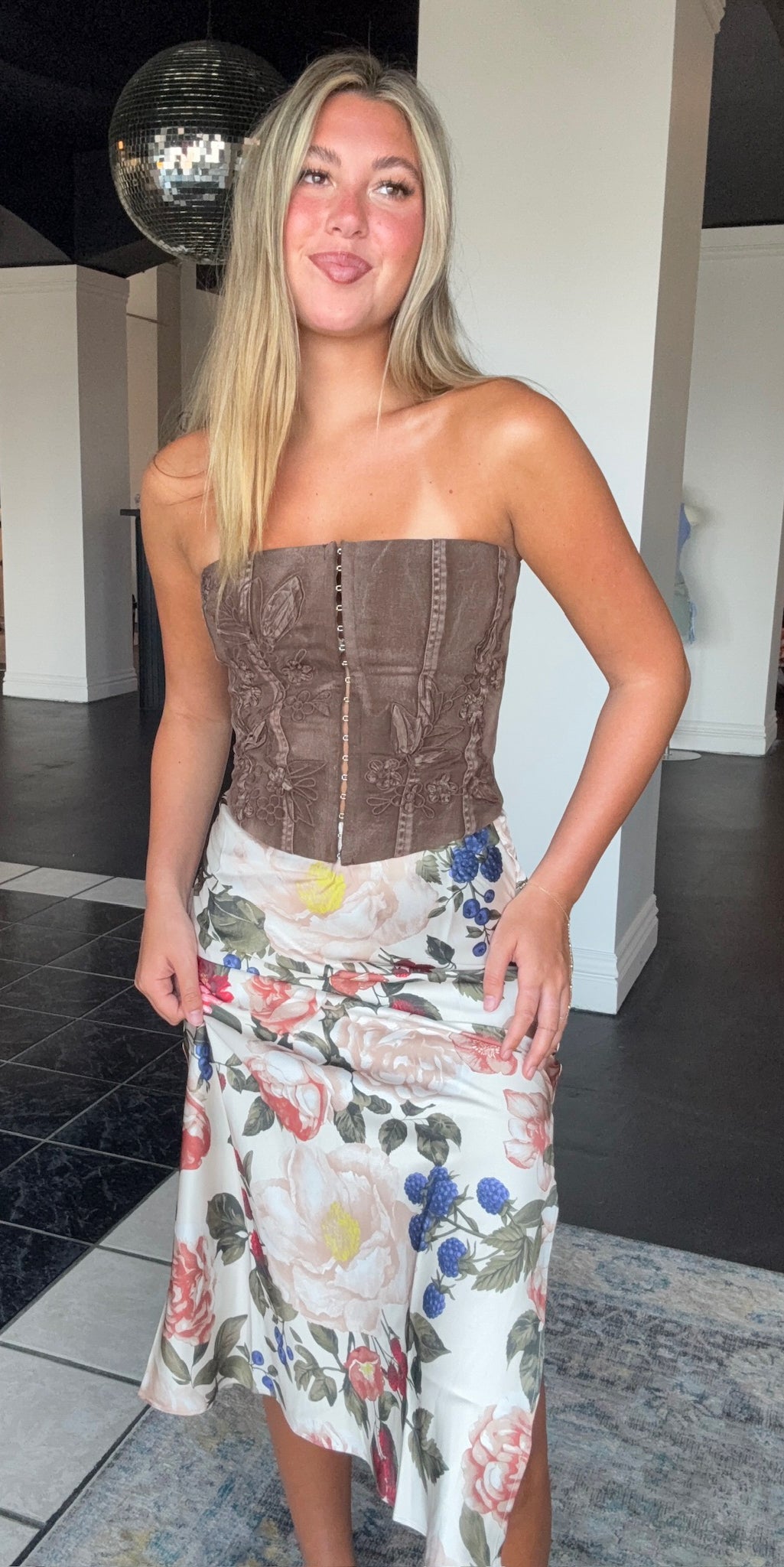 Vintage Floral Midi Skirt-160 - BOTTOMS - OTHER-SKIES ARE BLUE-[option4]-[option5]-[option6]-Leather & Lace Boutique Shop