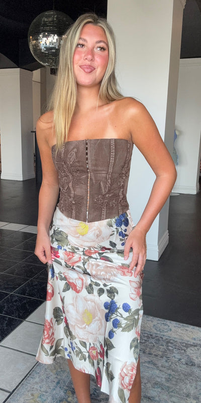 Vintage Floral Midi Skirt-160 - BOTTOMS - OTHER-SKIES ARE BLUE-[option4]-[option5]-[option6]-Leather & Lace Boutique Shop