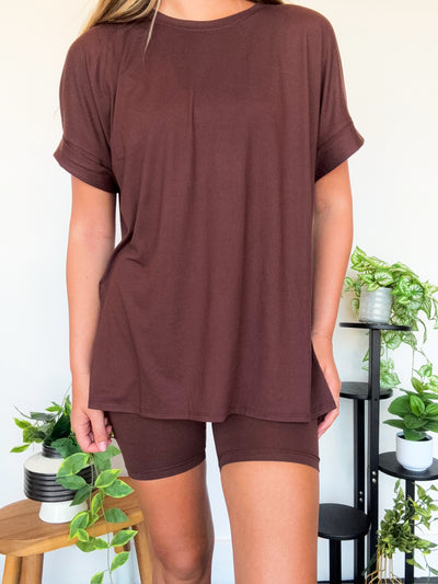 LLB Exclusive: Wear Anywhere Tee & Bike Short Set - Chocolate-170 - SETS-LEATHER & LACE-[option4]-[option5]-[option6]-Leather & Lace Boutique Shop