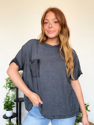 LLB Exclusive: Mineral Wash Pocket Tee- Ash Black-100 - TOPS - SHORT SLEEVE/SLEEVELESS-LEATHER & LACE-[option4]-[option5]-[option6]-Leather & Lace Boutique Shop