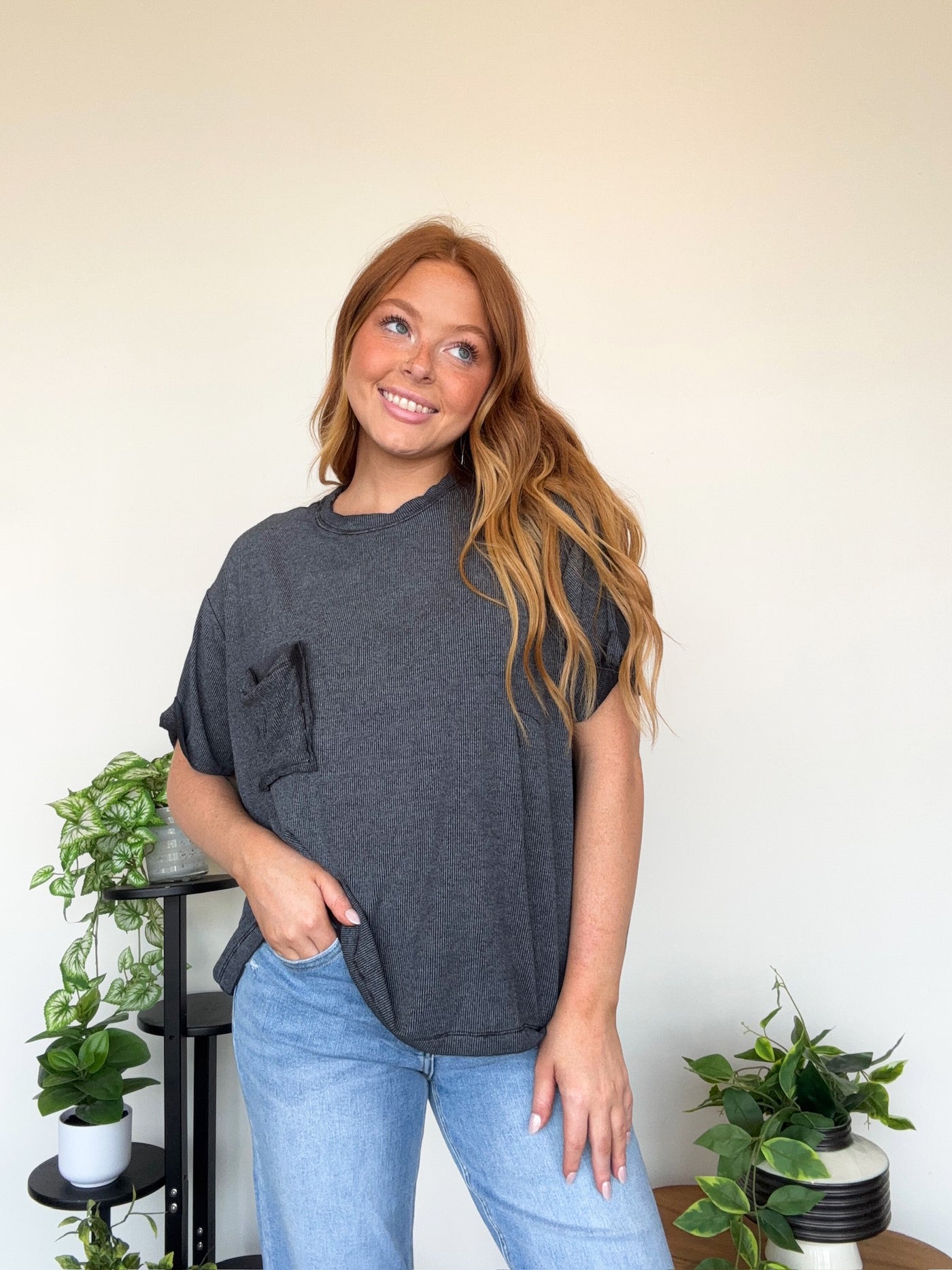 LLB Exclusive: Mineral Wash Pocket Tee- Ash Black-100 - TOPS - SHORT SLEEVE/SLEEVELESS-LEATHER & LACE-[option4]-[option5]-[option6]-Leather & Lace Boutique Shop