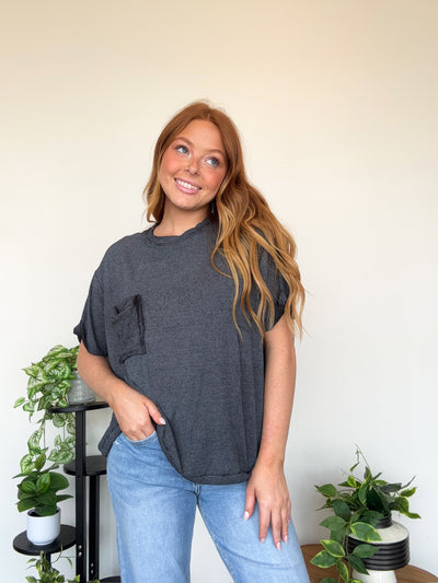 LLB Exclusive: Mineral Wash Pocket Tee- Ash Black-100 - TOPS - SHORT SLEEVE/SLEEVELESS-LEATHER & LACE-[option4]-[option5]-[option6]-Leather & Lace Boutique Shop