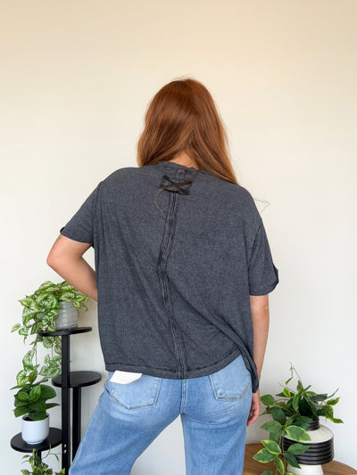 LLB Exclusive: Mineral Wash Pocket Tee- Ash Black-100 - TOPS - SHORT SLEEVE/SLEEVELESS-LEATHER & LACE-[option4]-[option5]-[option6]-Leather & Lace Boutique Shop