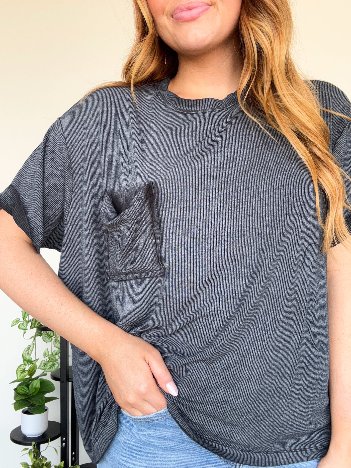 LLB Exclusive: Mineral Wash Pocket Tee- Ash Black-100 - TOPS - SHORT SLEEVE/SLEEVELESS-LEATHER & LACE-[option4]-[option5]-[option6]-Leather & Lace Boutique Shop