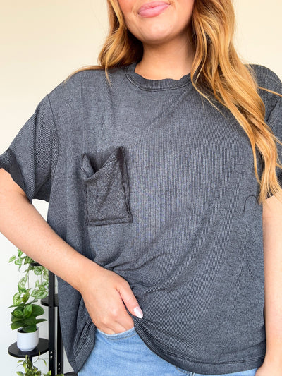 LLB Exclusive: Mineral Wash Pocket Tee- Ash Black-100 - TOPS - SHORT SLEEVE/SLEEVELESS-LEATHER & LACE-[option4]-[option5]-[option6]-Leather & Lace Boutique Shop