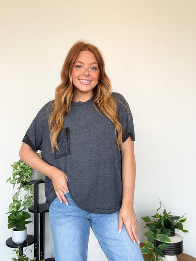 LLB Exclusive: Mineral Wash Pocket Tee- Ash Black-100 - TOPS - SHORT SLEEVE/SLEEVELESS-LEATHER & LACE-[option4]-[option5]-[option6]-Leather & Lace Boutique Shop