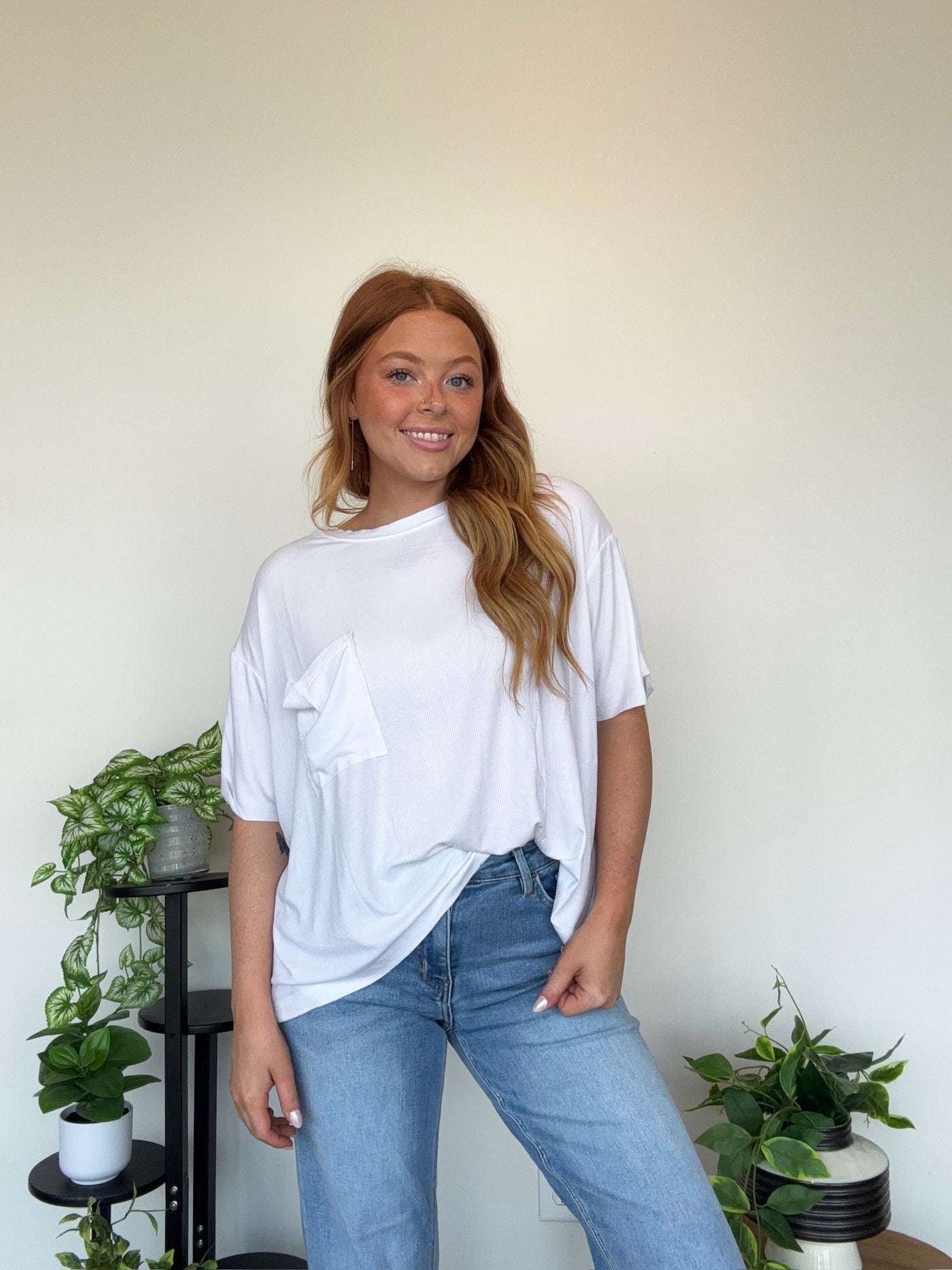 LLB EXCLUSIVE: Easy Days Pocket Tee- White-100 - TOPS - SHORT SLEEVE/SLEEVELESS-LEATHER & LACE-[option4]-[option5]-[option6]-Leather & Lace Boutique Shop