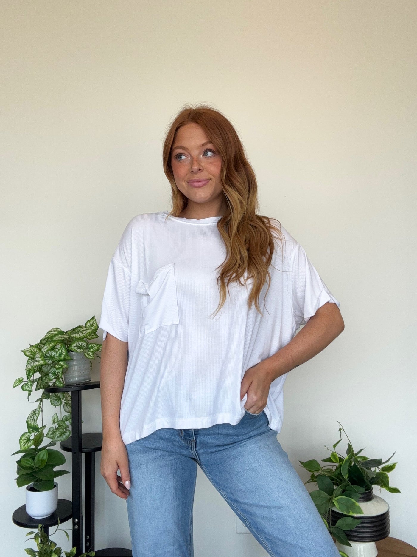 LLB EXCLUSIVE: Easy Days Pocket Tee- White-100 - TOPS - SHORT SLEEVE/SLEEVELESS-LEATHER & LACE-[option4]-[option5]-[option6]-Leather & Lace Boutique Shop