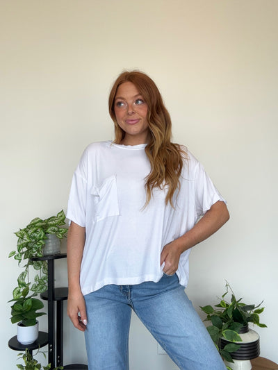 LLB EXCLUSIVE: Easy Days Pocket Tee- White-100 - TOPS - SHORT SLEEVE/SLEEVELESS-LEATHER & LACE-[option4]-[option5]-[option6]-Leather & Lace Boutique Shop