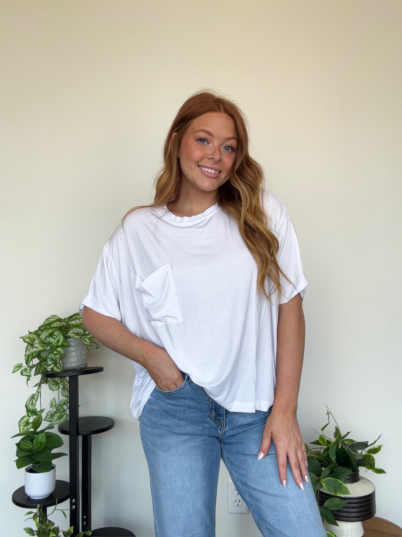 LLB EXCLUSIVE: Easy Days Pocket Tee- White-100 - TOPS - SHORT SLEEVE/SLEEVELESS-LEATHER & LACE-[option4]-[option5]-[option6]-Leather & Lace Boutique Shop