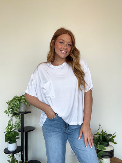 LLB EXCLUSIVE: Easy Days Pocket Tee- White-100 - TOPS - SHORT SLEEVE/SLEEVELESS-LEATHER & LACE-[option4]-[option5]-[option6]-Leather & Lace Boutique Shop