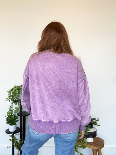 LLB EXCLUSIVE: Wide Hem Mineral Wash Crewneck- Grape-130 - TOPS - SWEATERS/SWEATSHIRTS-LEATHER & LACE-[option4]-[option5]-[option6]-Leather & Lace Boutique Shop