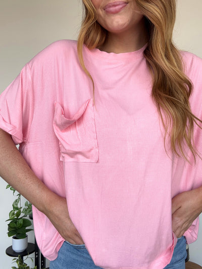 LLB EXCLUSIVE: Easy Days Pocket Tee- Bubblegum-100 - TOPS - SHORT SLEEVE/SLEEVELESS-LEATHER & LACE-[option4]-[option5]-[option6]-Leather & Lace Boutique Shop