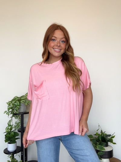 LLB EXCLUSIVE: Easy Days Pocket Tee- Bubblegum-100 - TOPS - SHORT SLEEVE/SLEEVELESS-LEATHER & LACE-[option4]-[option5]-[option6]-Leather & Lace Boutique Shop