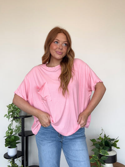 LLB EXCLUSIVE: Easy Days Pocket Tee- Bubblegum-100 - TOPS - SHORT SLEEVE/SLEEVELESS-LEATHER & LACE-[option4]-[option5]-[option6]-Leather & Lace Boutique Shop
